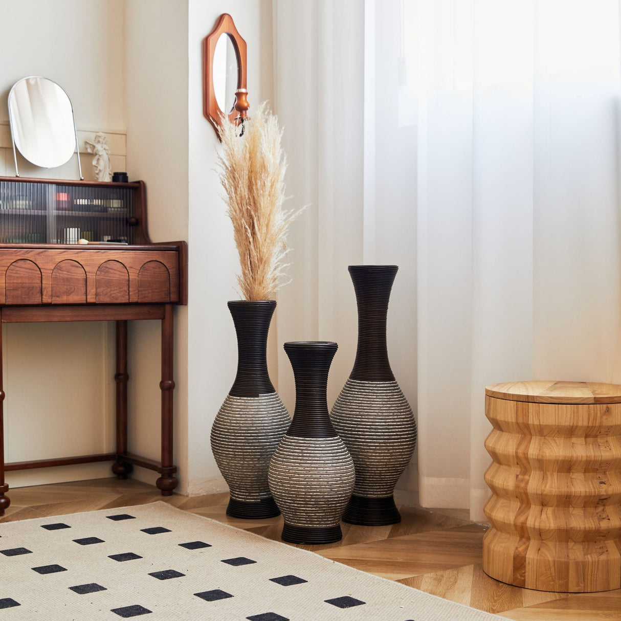 Tall Designer Floor Vase With Elegant 2 Tone