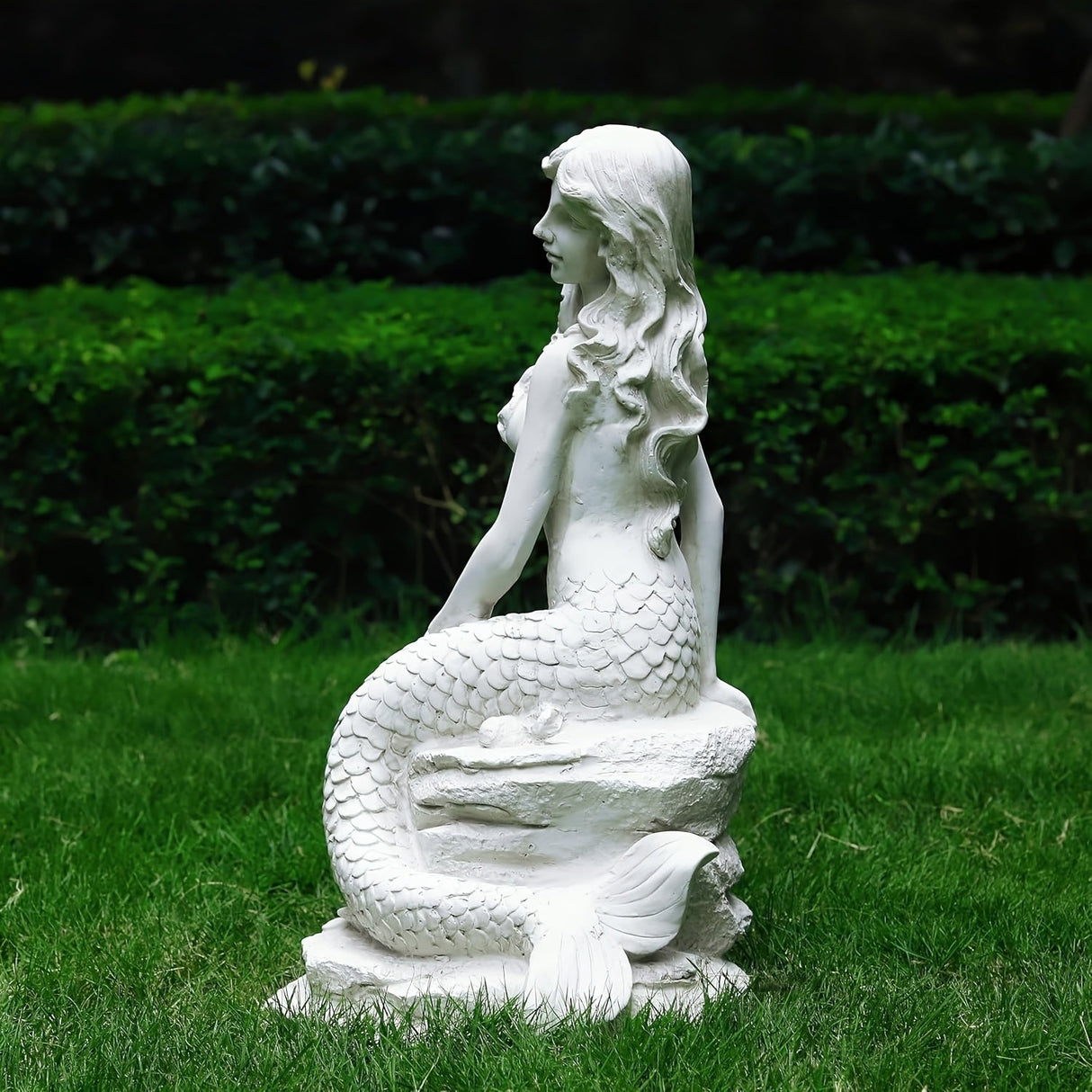 20" H Mermaid on Ocean Rock Garden Statue Resin Outdoor Sculpture