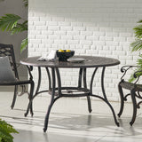 Outdoor cast aluminum circular dining table, bronze