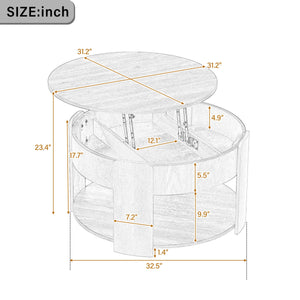 Vibe Haus Farmhouse Round Lift Top Coffee Table with Hidden Storage