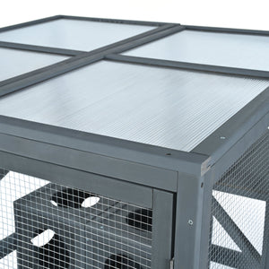 Grey Pine Wood Outdoor Cat House with Shelves and Weather Protection