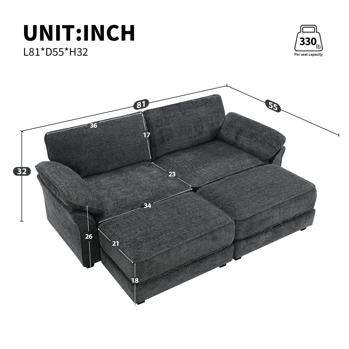 The Adelle Adaptable Gray Chenille Modular Sofa Bed