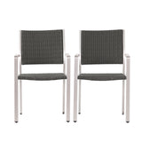 Cape coral outdoor wicker dining chairs , 2-pcs set, grey by christopher knight home
