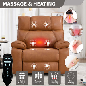 Orange Leatheraire Heat Massage Dual Motor Lift Recliner