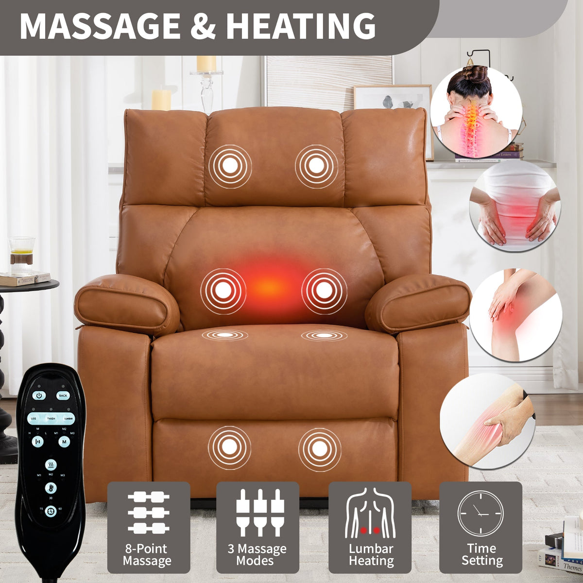 Orange Leatheraire Heat Massage Dual Motor Lift Recliner - Orange