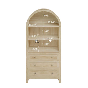 Arched Kitchen Pantry, Modern Farmhouse Wood Kitchen Storage Cabinets, Arched Storage Display Cabinet With Adjustable Shelves, Versatile Cupboard For Kitchen, Dining Room, Living Room - Natural