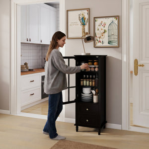 Black Tall Storage Cabinet with Glass Door & 2 Drawers