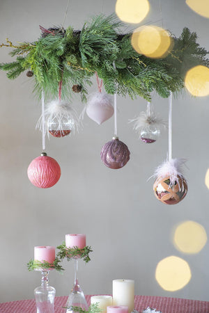 Christmas Ball Ornaments, Glass Decorative Hanging Ball Christmas Tree Ornaments For Holiday Party Decorations (Set of 6) - Pink