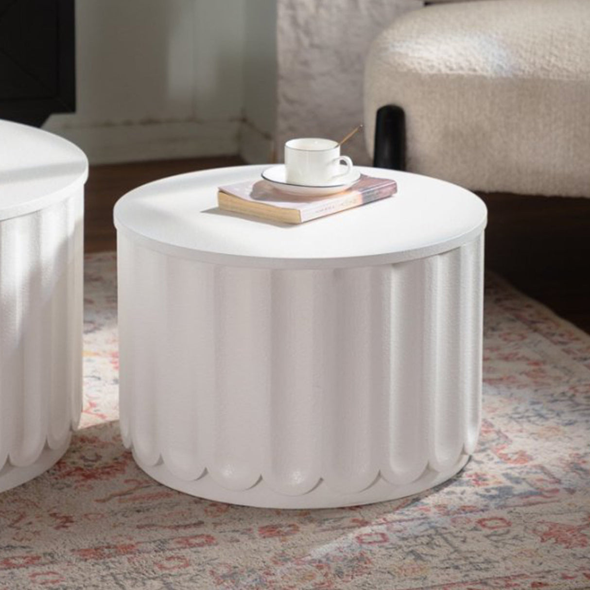 White Round Storage Table Set with Lift-Off Lid