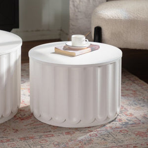 White Round Storage Table Set with Lift-Off Lid
