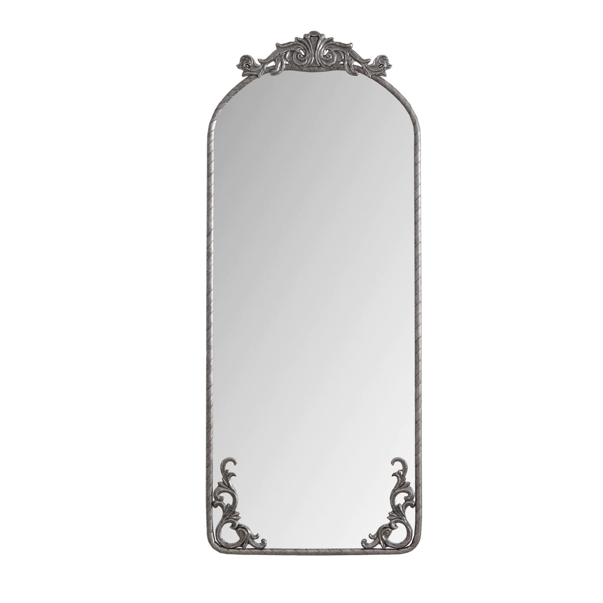 Retro Arched Full Body Mirror with Vintage Carved Applique