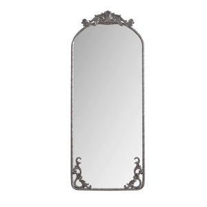 Retro Arched Full Body Mirror with Vintage Carved Applique
