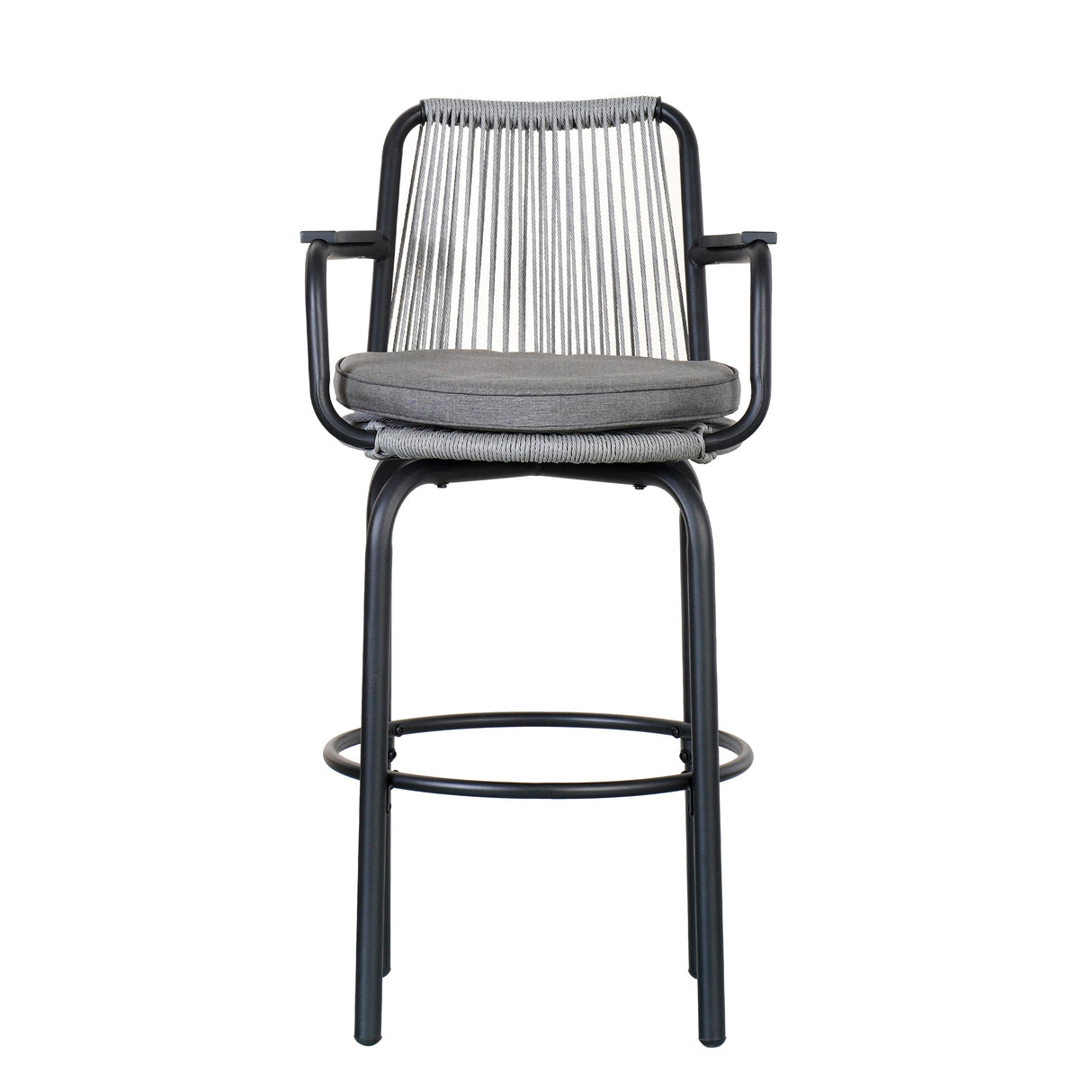 Outdoor Patio Bar Stools 29"H Set of 2, Modern Woven Rattan Rope Bar Height Chair