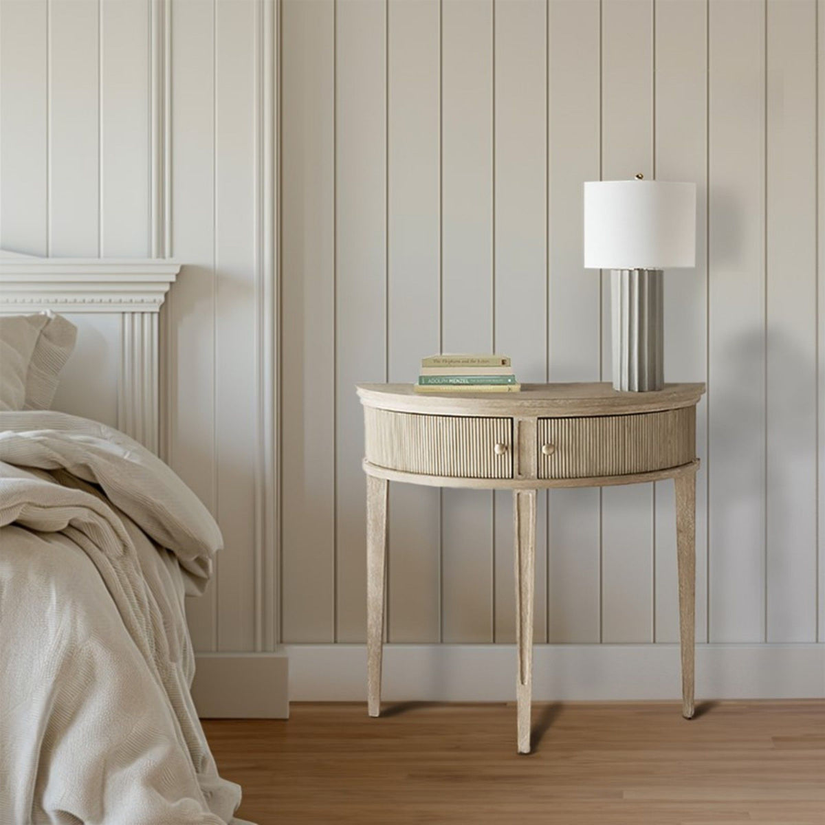 Vintage Inspired Storage Console Table With Fluted Doors