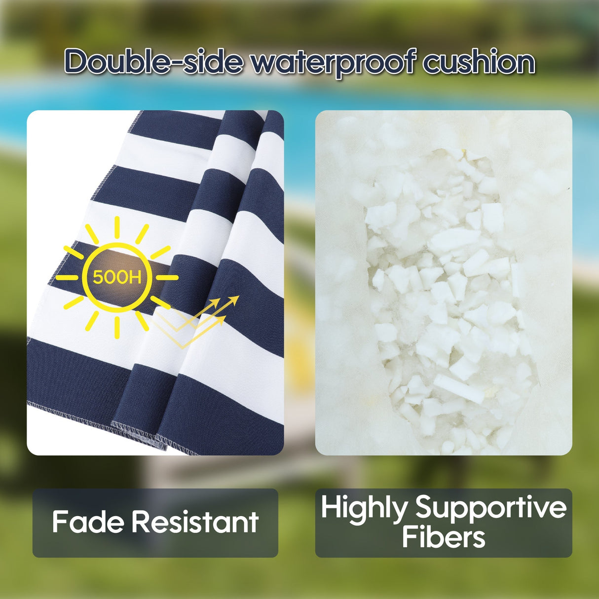 2-Piece High Back Chair Cushion Set, Navy Blue/White