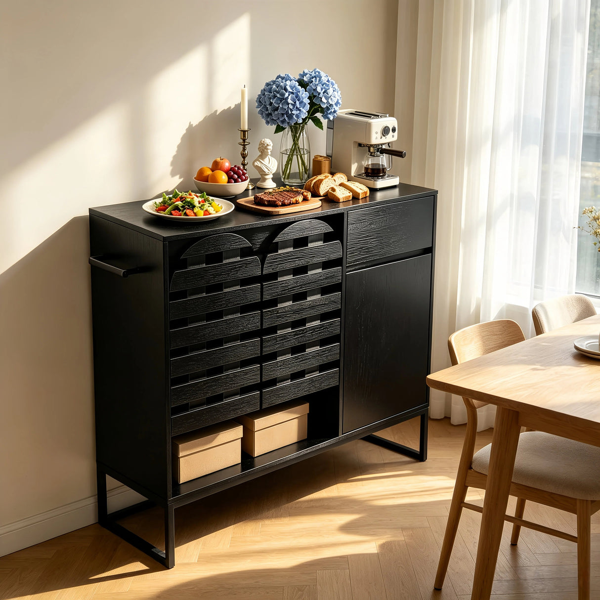 Buffet Cabinet with Storage and Woven Doors