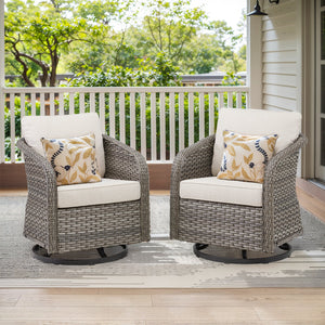 Outdoor Swivel Rocking Wicker Chairs Set of 2