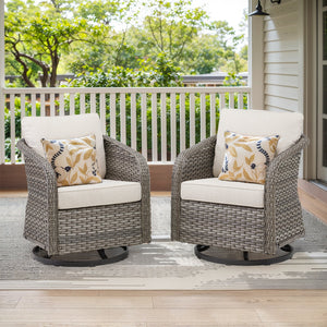 Outdoor Swivel Rocking Wicker Chairs Set of 2