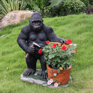 Outdoor Garden Sculpture Chimpanzee Flower Pot Planter