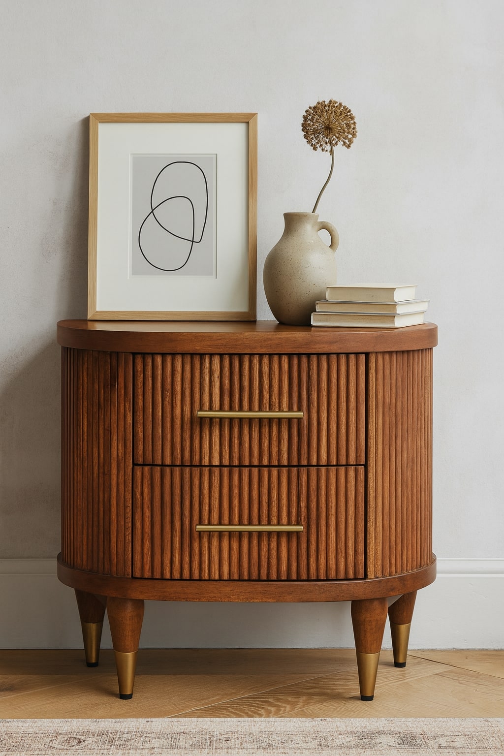 Solid Wood Ribbed Bedside Table