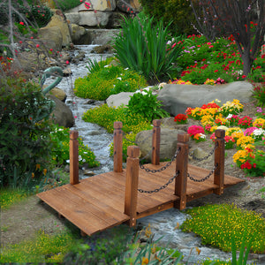 5 Ft Wooden Garden Bridge, Stained Wood Arc Footbridge