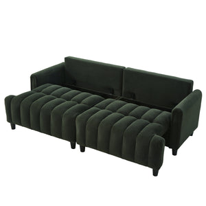 83'' Futon Sofa Bed with Polyester Fabric and 2 Pillows - Dark Green