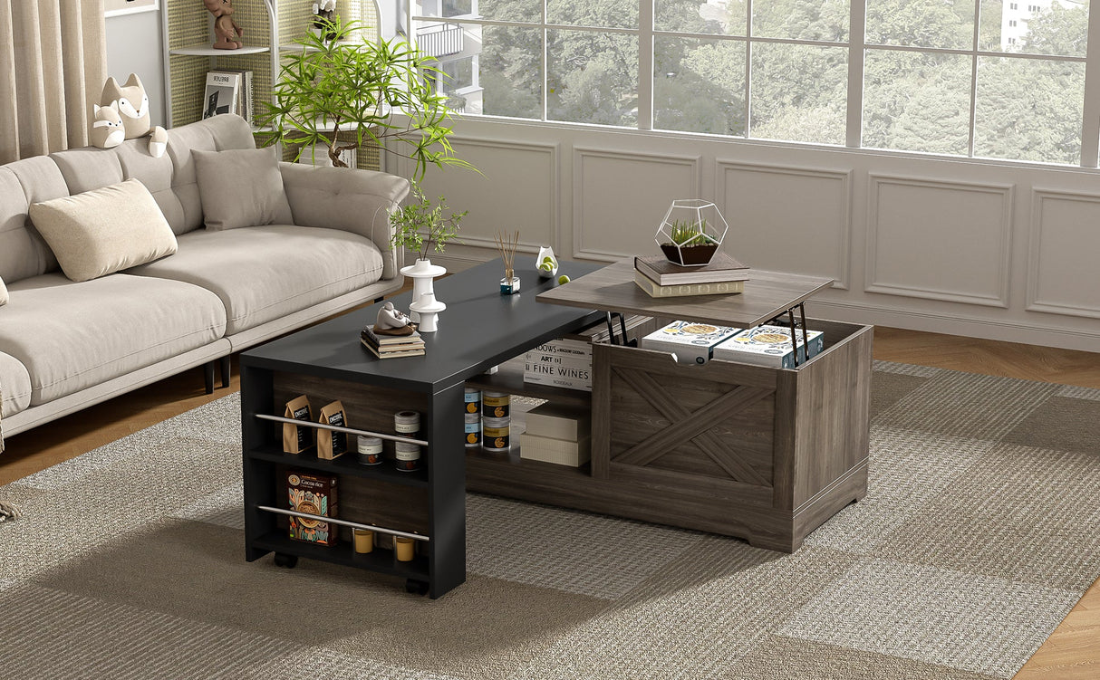 Farmhouse Lift Top Coffee Table With Barn Doors