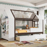 Twin Size House Platform Bed with Drawers, Solid Wood House Bed with Shelves