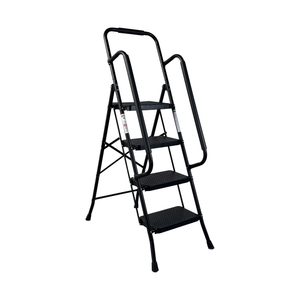 4 Step Folding Steel Ladder with Anti-Slip Pedals and Handrail