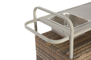 Outdoor Bar Table with Wicker Cabinet and Steel Top