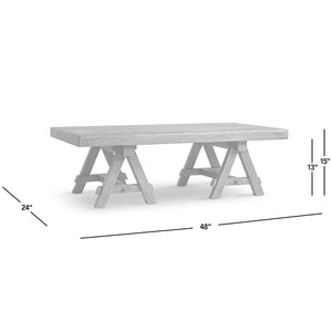 Hawthorne 48' Solid Reclaimed Elm Rectangular Trestle Coffee Table, Heritage Medium-Dark Brown
