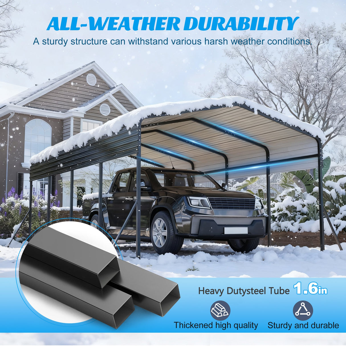 13x20 FT Metal Carport with Upgraded Frame