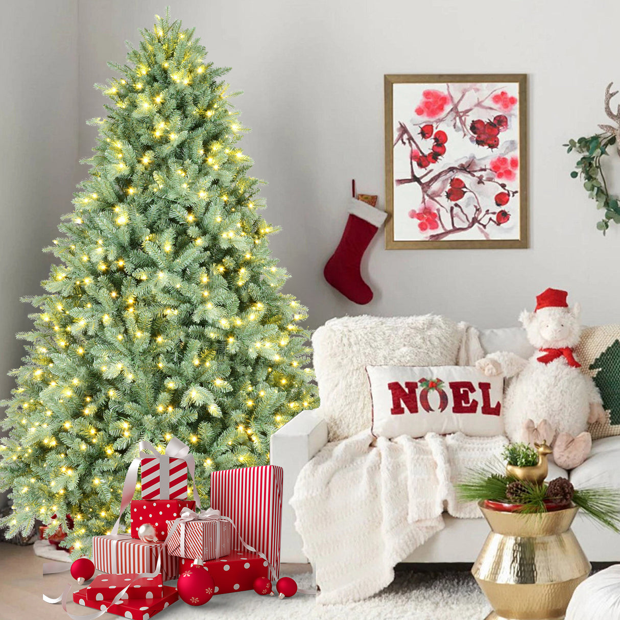 6FT The Pre-Lit Blue Evergreen Christmas Tree