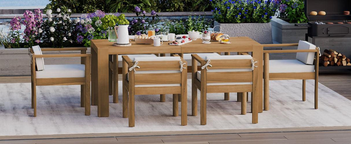 TREXM 7-Piece Patio Dining Table Set for 6,Outdoor Furniture Sets with 72.8'Rectangle Table,Patio Table and Chairs Set with Removable Cushions for Backyard,Garden,Poolside(Light Teak+Beige Cushion)