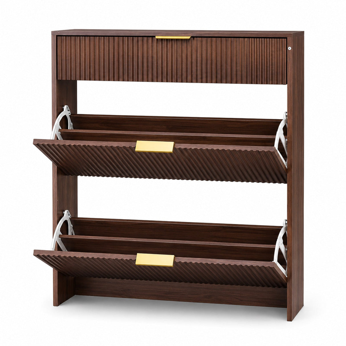 Narrow Fluted Shoe Storage Cabinet for Entryway