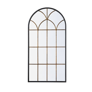 34x65.5' Arched Full-Length Mirror with Black and Gold Windowpane Design