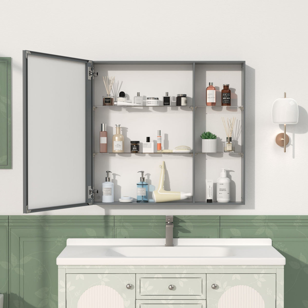 Medicine Cabinet with Adjustable Shelves and Mirror - Black Brown