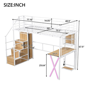 Loft Bed With Built In Work Station, Wardrobe, Storage Staircase And LED