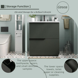 Fluted Bathroom Vanity With Ceramic Sink, Soft Close Slides