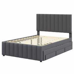 Upholstered Platform Bed With Twin Size Trundle And 3 Drawers