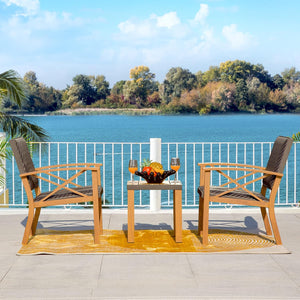 Patio Bistro Set 3 Pieces with Wood Grain Aluminum Wicker