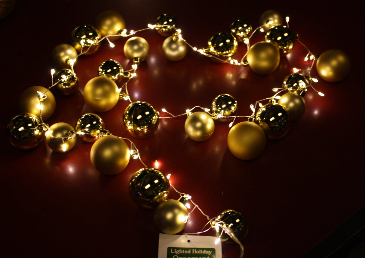 Lighted Ornament Strung 58" Garland - Gold