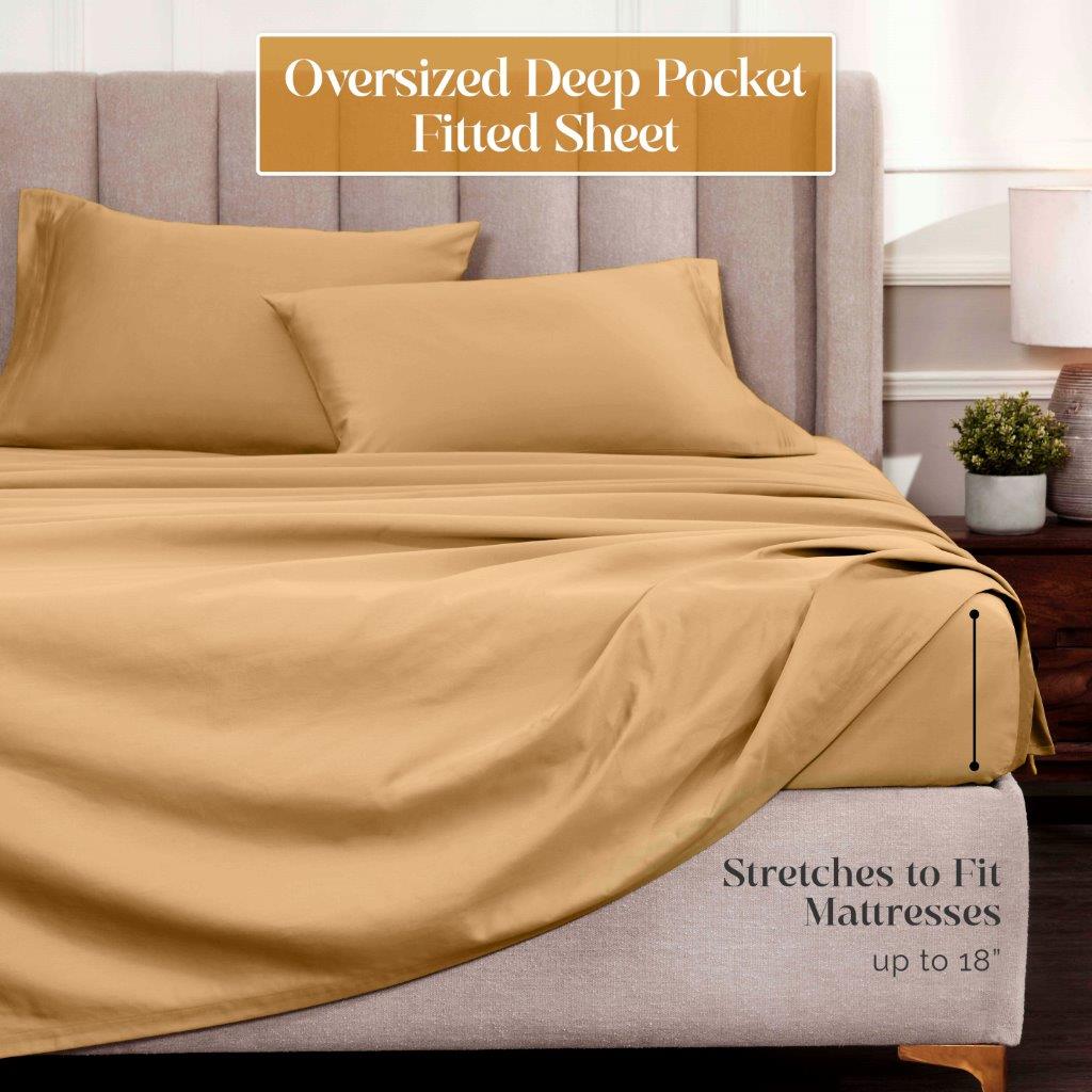 Egyptian Cotton Sateen Sheet Set 1500 Thread Count Gold - Egyptian Cotton Sheet Set by Superior Brand