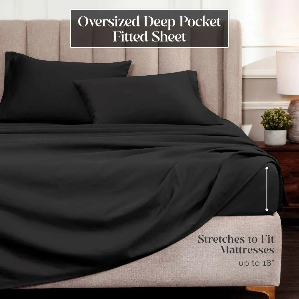 Egyptian Cotton Sateen Sheet Set 1500 Thread Count Black - Egyptian Cotton Sheet Set by Superior Brand