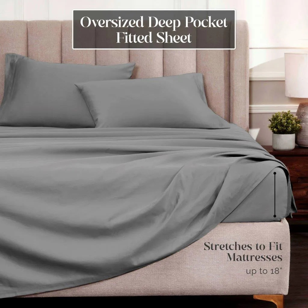 Egyptian Cotton Sateen Sheet Set 1500 Thread Count Grey - Egyptian Cotton Sheet Set by Superior Brand
