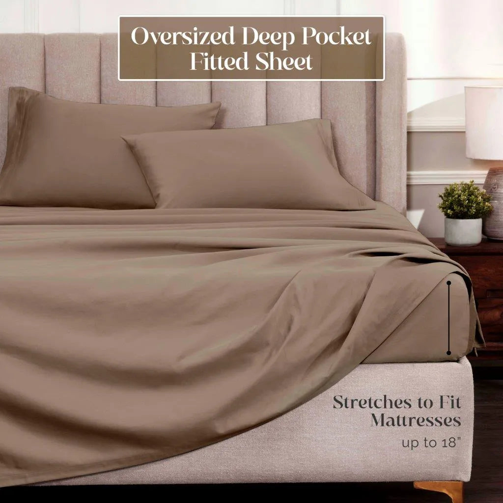 Egyptian Cotton Sateen Sheet Set 1500 Thread Count Taupe - Egyptian Cotton Sheet Set by Superior Brand