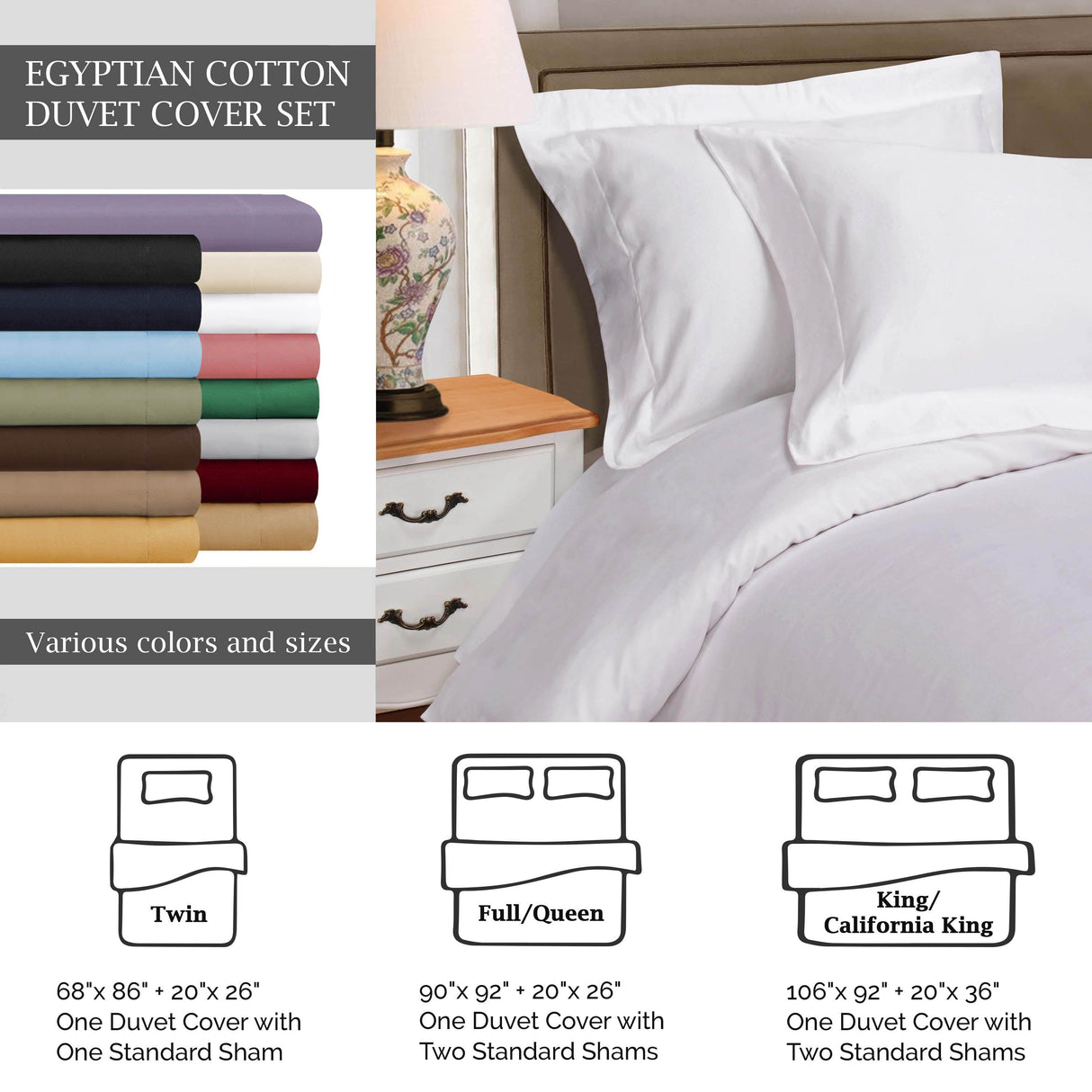 Egyptian Cotton 530 Thread Count Solid Luxury Duvet Cover Set - Egyptian Cotton Duvet Cover Set by Superior Brand