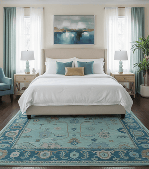 Elaine Custom Made Blue Traditional Oushak Hand Tufted Wool Rug