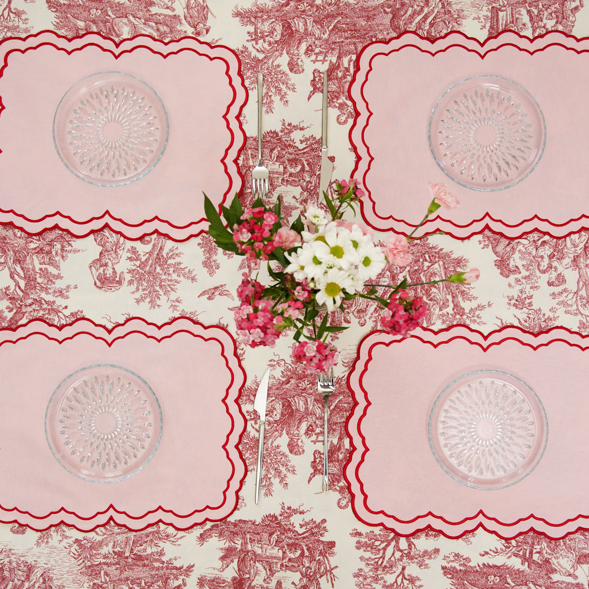 ELARA PINK RECTANGLE FABRIC PLACEMAT & NAPKIN SET (Set Of 4)