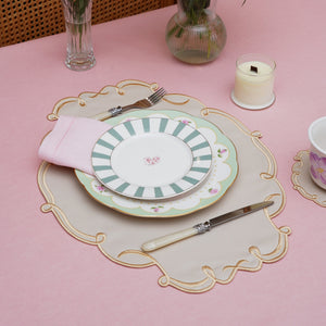 Celestia Beige Oval Faux Leather Placemat & Coaster Set